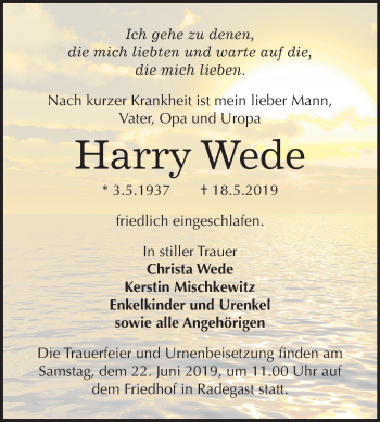 Traueranzeige von Harry Wede von Mitteldeutsche Zeitung Köthen