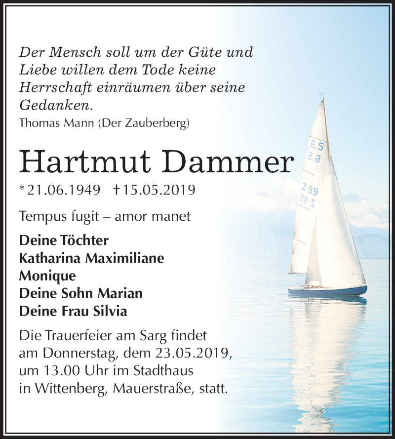  Traueranzeige für Hartmut Dammer vom 18.05.2019 aus Mitteldeutsche Zeitung