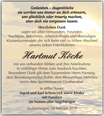 Traueranzeige von Hartmut Köcke von Mitteldeutsche Zeitung Merseburg/Querfurt