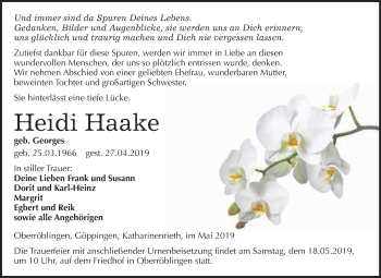 Traueranzeige von Heidi Haake von Super Sonntag SGH Mansf. Land