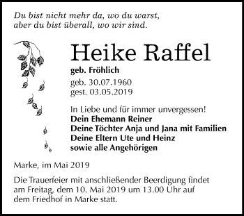 Traueranzeige von Heike Raffel von Mitteldeutsche Zeitung Bitterfeld