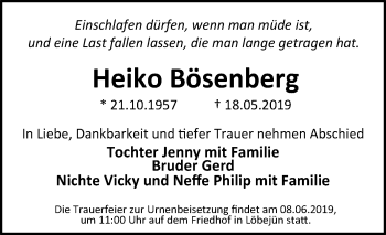 Traueranzeige von Heiko Bösenberg von Mitteldeutsche Zeitung