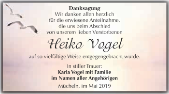 Traueranzeige von Heiko Vogel von WVG - Wochenspiegel Merseburg