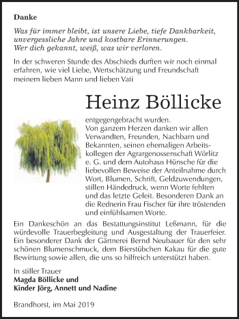 Traueranzeige von Heinz Böllicke von WVG - Wochenspiegel Wittenberg