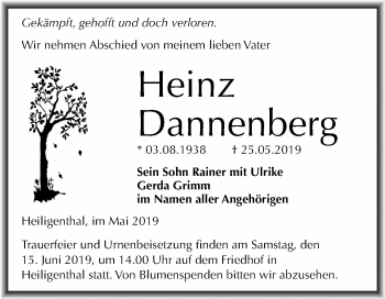 Traueranzeige von Heinz Dannenberg von Super Sonntag SGH Mansf. Land
