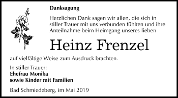 Traueranzeige von Heinz Frenzel von WVG - Wochenspiegel Wittenberg