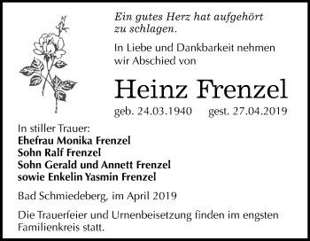 Traueranzeige von Heinz Frenzel von Mitteldeutsche Zeitung