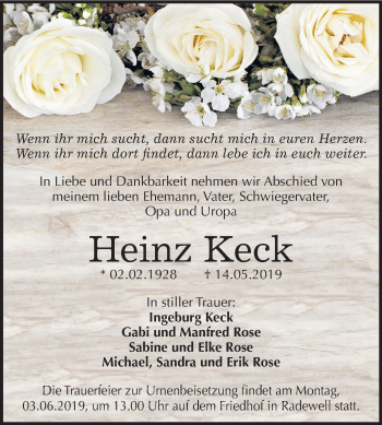 Traueranzeige von Heinz Keck von Mitteldeutsche Zeitung