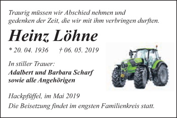 Traueranzeige von Heinz Löhne von Super Sonntag SGH Mansf. Land