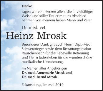 Traueranzeige von Heinz Mrosk von Mitteldeutsche Zeitung