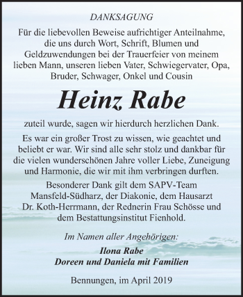 Traueranzeige von Heinz Rabe von Mitteldeutsche Zeitung
