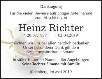 Traueranzeige von Heinz Richter von Mitteldeutsche Zeitung