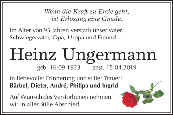 Traueranzeige von Heinz Ungermann von Mitteldeutsche Zeitung