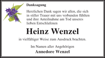 Traueranzeige von Heinz Wenzel von Mitteldeutsche Zeitung