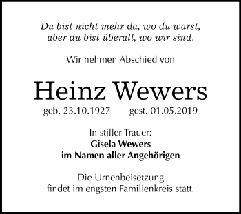 Traueranzeige von Heinz Wewers von Mitteldeutsche Zeitung