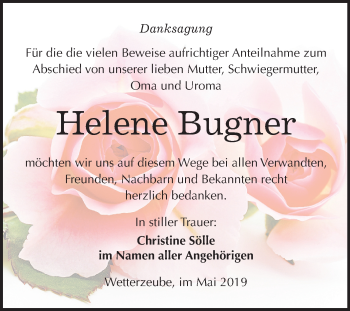 Traueranzeige von Helene Bugner von Mitteldeutsche Zeitung Zeitz