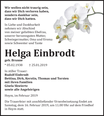 Traueranzeige von Helga Einbrodt von Mitteldeutsche Zeitung Aschersleben