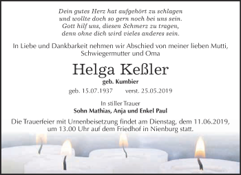Traueranzeige von Helga Keßler von Super Sonntag Bernburg