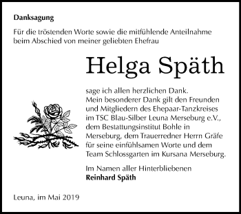 Traueranzeige von Helga Späth von Mitteldeutsche Zeitung