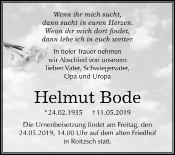 Traueranzeige von Helmut Bode von Mitteldeutsche Zeitung Bitterfeld