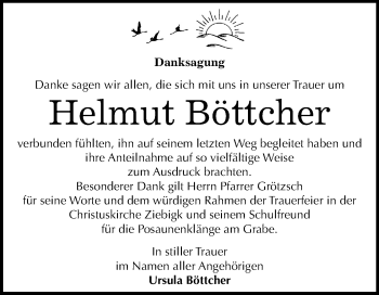 Traueranzeige von Helmut Böttcher von Mitteldeutsche Zeitung Dessau-Roßlau