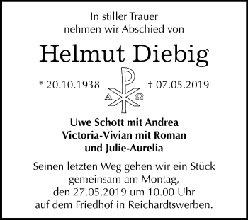 Traueranzeige von Helmut Diebig von Mitteldeutsche Zeitung Weißenfels