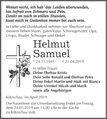 Traueranzeige von Helmut Samuel von Super Sonntag Merseburg