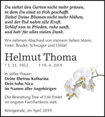 Traueranzeige von Helmut Thoma von Mitteldeutsche Zeitung Quedlinburg