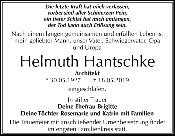 Traueranzeige von Helmuth Hantschke von WVG - Wochenspiegel Dessau / Köthen