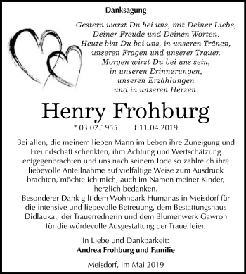 Traueranzeige von Henry Frohburg von Mitteldeutsche Zeitung
