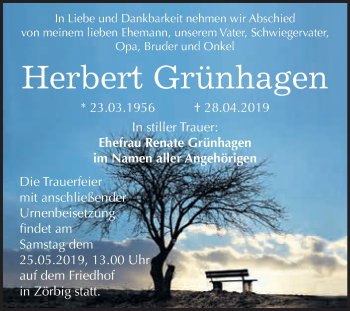 Traueranzeige von Herbert Grünhagen von WVG - Wochenspiegel Bitterfeld