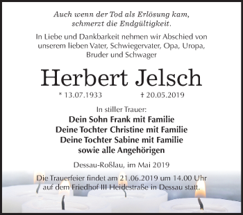 Traueranzeige von Herbert Jelsch von Mitteldeutsche Zeitung