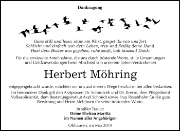 Traueranzeige von Herbert Möhring von WVG - Wochenspiegel Merseburg