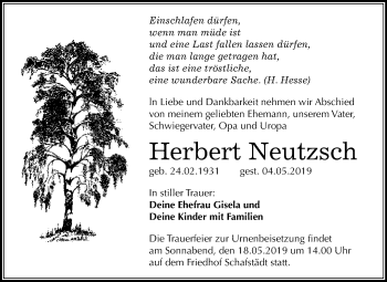 Traueranzeige von Herbert Neutzsch von Mitteldeutsche Zeitung Merseburg/Querfurt