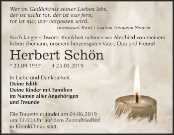 Traueranzeige von Herbert Schön von WVG - Wochenspiegel Dessau / Köthen