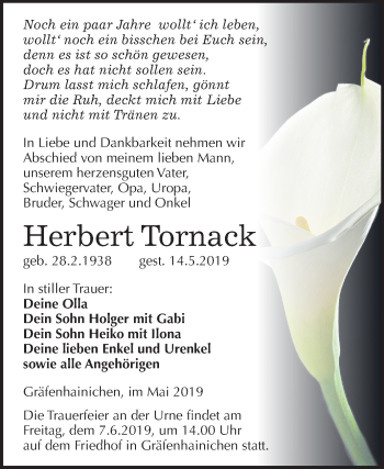 Traueranzeige von Herbert Tornack von Mitteldeutsche Zeitung