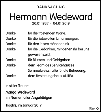 Traueranzeige von Hermann Wedeward von Mitteldeutsche Zeitung Zeitz