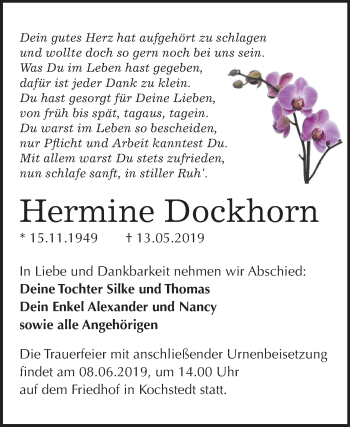 Traueranzeige von Hermine Dockhorn von Mitteldeutsche Zeitung
