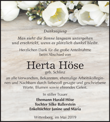 Traueranzeige von Herta Höse von Mitteldeutsche Zeitung