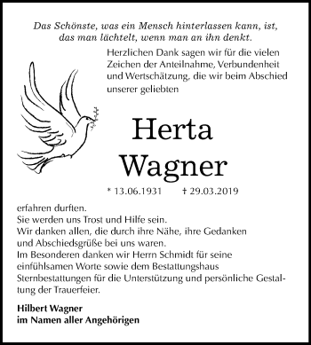 Traueranzeige von Herta Wagner von Mitteldeutsche Zeitung