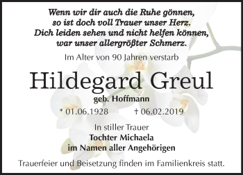Traueranzeige von Hildegard Greul von Mitteldeutsche Zeitung Bernburg