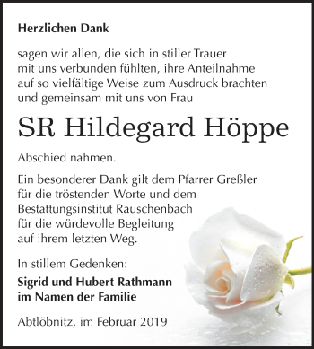 Traueranzeige von Hildegard Höppe von Mitteldeutsche Zeitung