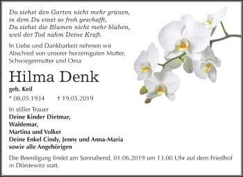Traueranzeige von Hilma Denk von Mitteldeutsche Zeitung
