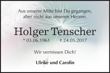Traueranzeige von Holger Tenscher von Mitteldeutsche Zeitung