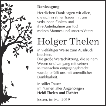 Traueranzeige von Holger Thelen von WVG - Wochenspiegel Wittenberg