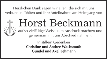 Traueranzeige von Horst Beckmann von Super Sonntag Wittenberg