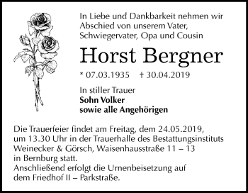 Traueranzeige von Horst Bergner von Mitteldeutsche Zeitung Bernburg