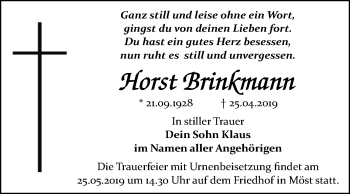 Traueranzeige von Horst Brinkmann von Mitteldeutsche Zeitung Bitterfeld