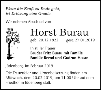 Traueranzeige von Horst Burau von Mitteldeutsche Zeitung Wittenberg