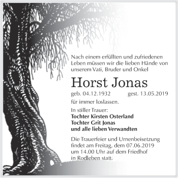 Traueranzeige von Horst Jonas von WVG - Wochenspiegel Dessau / Köthen
